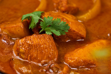 Homemade delicious chicken curry with coconut milk and spies