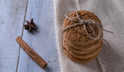 oatmeal cookies with milk and oat flakes