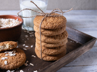 oatmeal cookies with milk and oat flakes