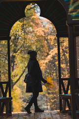 Obraz na płótnie Canvas Silhouette of woman in autumn park