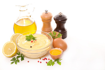 mayonnaise and ingredient isolated on white background