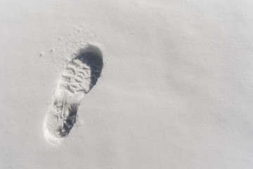 footprint in the snow in sunny day