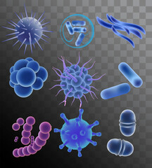 Vector realistic blue viruses bacteria microbes