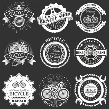 Vector set of retro bike shop repair labels badges