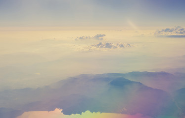aerial panoramic landcapes over seacoast 