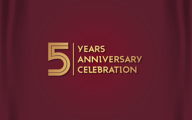 5 Years Anniversary Logotype with  Golden Multi Linear Number Isolated on Red Curtain Background