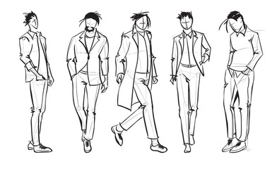 Fashion man. Set of fashionable men's sketches on a white background. Spring men.