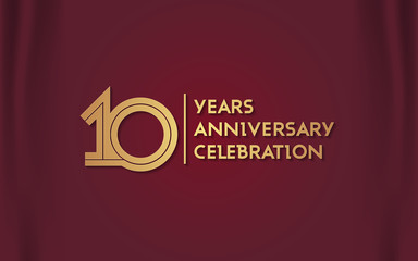 10 Years Anniversary Logotype with  Golden Multi Linear Number Isolated on Red Curtain Background