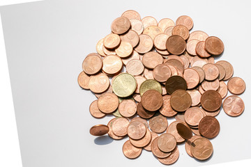 German Euro coins heaped in a large pile with bronze and copper coins