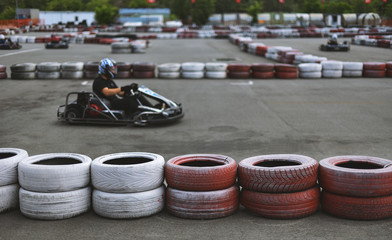 go-kart track with cartings