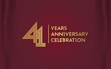 Fototapeta premium 41 Years Anniversary Logotype with Golden Multi Linear Number Isolated on Red Curtain Background