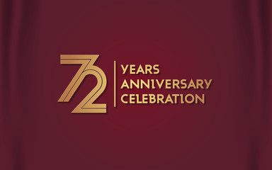 72 Years Anniversary Logotype with  Golden Multi Linear Number Isolated on Red Curtain Background