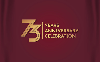 73 Years Anniversary Logotype with  Golden Multi Linear Number Isolated on Red Curtain Background