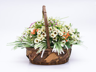 flowers on the wooden basket
