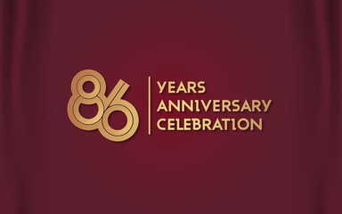 86 Years Anniversary Logotype with  Golden Multi Linear Number Isolated on Red Curtain Background