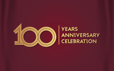 100 Years Anniversary Logotype with  Golden Multi Linear Number Isolated on Red Curtain Background