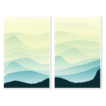 Landscape with hills and mountains silhouettes, vector nature background