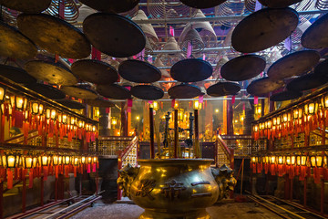 Interior of the Man Mo Temple, a famous Taoist temple in Hong Kong, Sheung Wan
