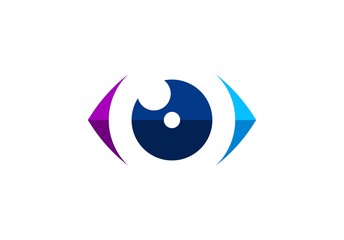 eye vision logo concept, circle blue eye visual logo icon, global modern optic eye symbol illustration vector design template