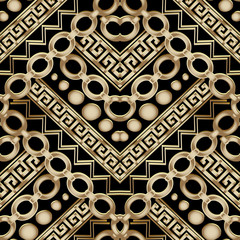 Ornate gold 3d geometric vector seamless pattern. 