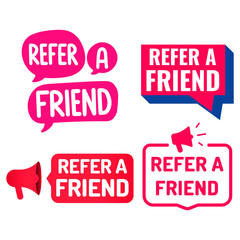 Refer a friend. Set of badges, icons. Vector illustrations on white background.