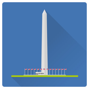 Washington Monument flat design long shadow vector illustration