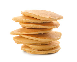 Delicious pancakes on white background