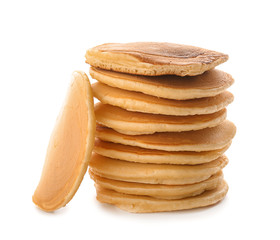 Delicious pancakes on white background