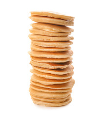 Delicious pancakes on white background