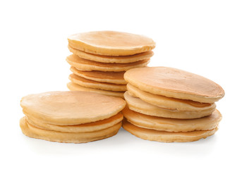 Delicious pancakes on white background