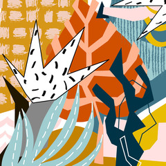 Abstract floral elements paper collage