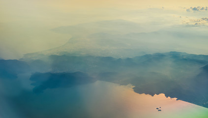 aerial panoramic landcapes over seacoast 