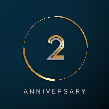 2 Years Anniversary Logotype with  Gold and Silver Multi Linear Number in a Golden Circle , Isolated on Dark Background