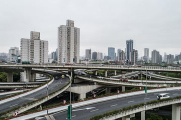 Fototapeta na wymiar Aerial view of highway and overpass in east Yan`an road, Shanghai city