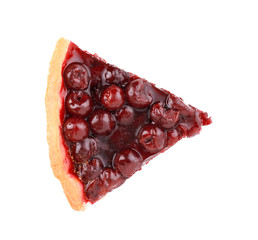 Piece of tasty homemade cherry pie on white background