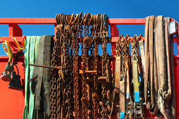 Old rusty tow chains and ropes