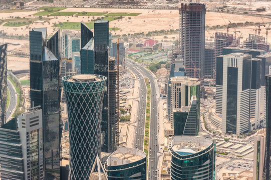 Aerial view of Majlis Al Taawon street, Doha, Qatar