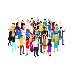 Isometric Dancing People Characters Crowd Circle. Vector