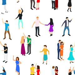 Isometric Dancing People Characters Seamless Pattern Background. Vector