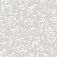 Tapeten Blumendrucke Vektor eleganter nahtloser Hintergrund mit Laub. Hochzeit endloses Muster in hellgrauer Farbe. Blätter im Stil der Strichzeichnungen.