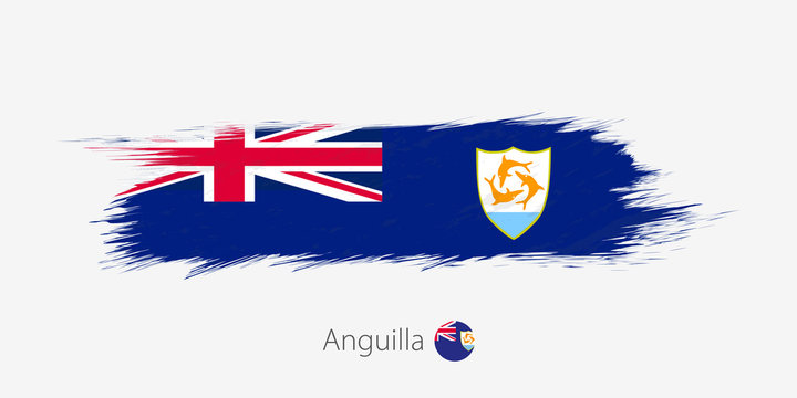 Flag of Anguilla, grunge abstract brush stroke on gray background.