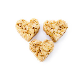 Oatmeal heart dessert isolated on white background