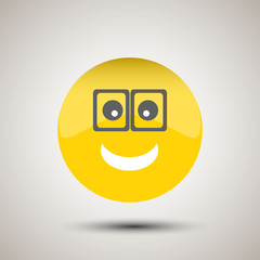 Smile emoji with glasses isolated flat vector icon 