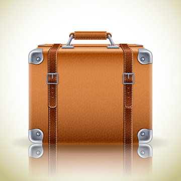 Vector Illustration - Leather Brown Vintage Suitcase For Travel,eps10.