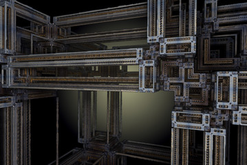 Digital fractal 3D design.Metal construction.Building frame.New construction.