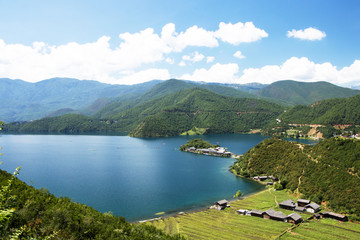 The scenery of Lige island, lugu lake, lijiang, yunnan, China