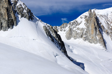 Alpinist on Glacier in Aiguille du Midi Chamonix