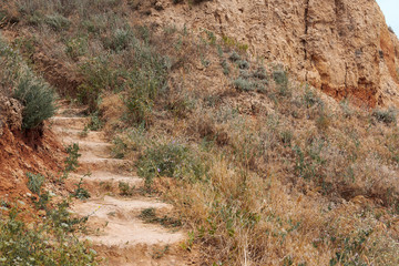 path near the high sea shore, beautiful coastal landscape, travel concept