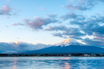Mount fuji at lake Kawaguchi in the morning time, Japan