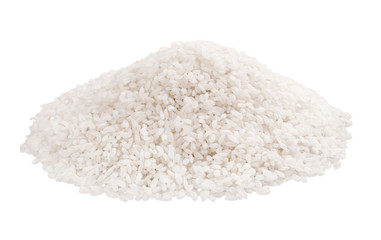 Pile of uncooked white rice isolated